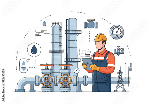 Industrial Engineer Inspecting Oil Refinery Plant, Oil and Gas Industry