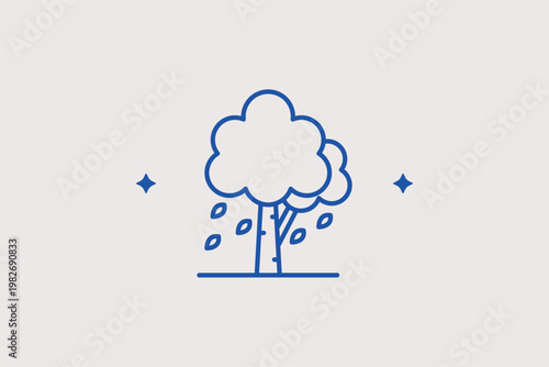 A small tree losing its leaves during a windy autumn day in a Vector Illustration. Represents the cooling weather and the natural cycle of the fall season.