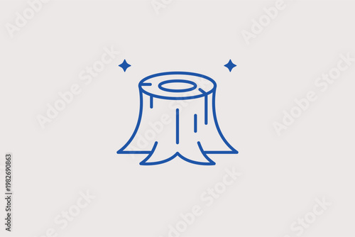 A weathered tree stump in a forest clearing depicted as a rustic Vector Illustration. Good for nature-themed designs, wood industry, and environmental concepts.