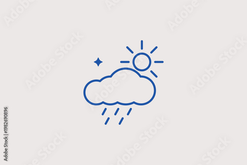 A sun peeking from behind a rain cloud representing changeable autumn weather in a Vector Illustration. Perfect for weather forecasts and seasonal climate icons.