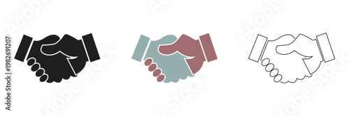 Handshake Icons for Partnership Concept. Set of handshake  icons representing trust, agreement, teamwork, and cooperation in business or social relationships.