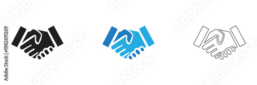 Handshake Icons for Partnership Concept. Set of handshake  icons representing trust, agreement, teamwork, and cooperation in business or social relationships.