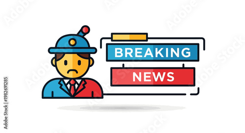 Breaking News Alert Symbol with a Sad Person Icon Representing Bad News