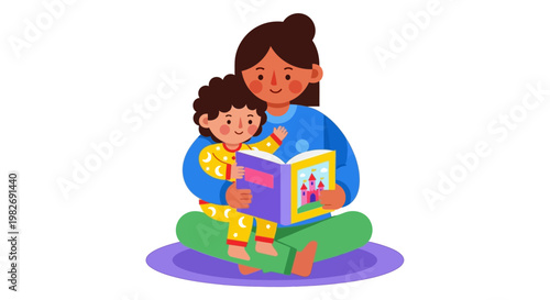 Mother and child reading a storybook together, fostering imagination and learning
