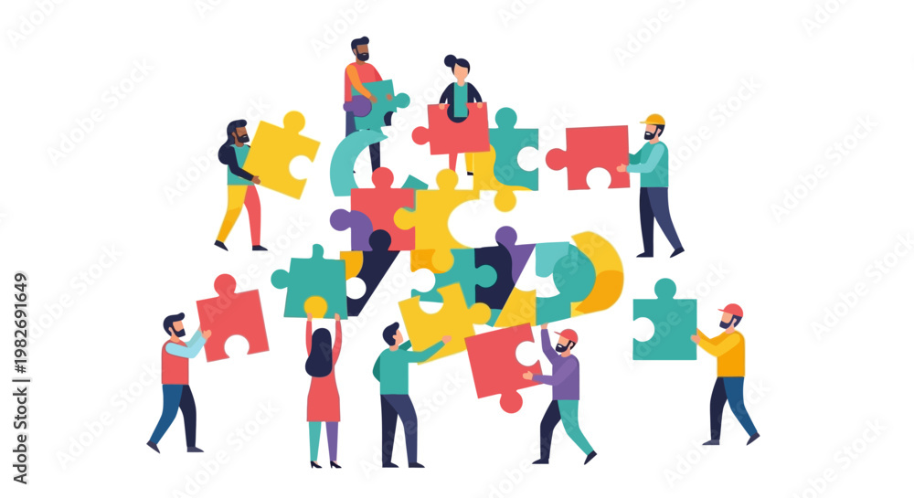 Fototapeta premium Teamwork and Collaboration People Building a Puzzle Together
