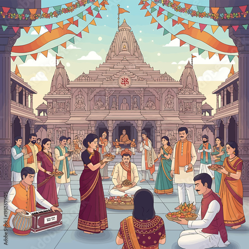 People in traditional Indian clothing celebrating 1.