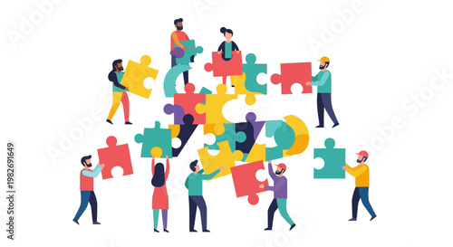 Teamwork and Collaboration People Building a Puzzle Together