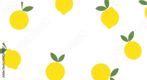 Vibrant yellow lemons with fresh green leaves create a delightful and refreshing seamless pattern on a clean white background, perfect for summer designs