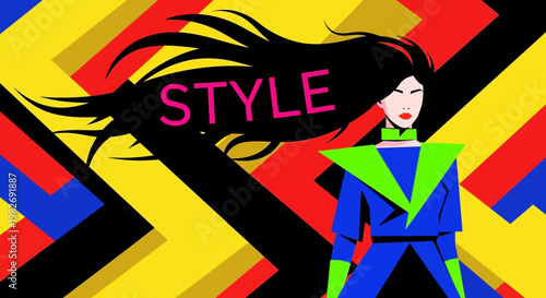 Stylish Woman with Flowing Hair and Bold Outfit.
