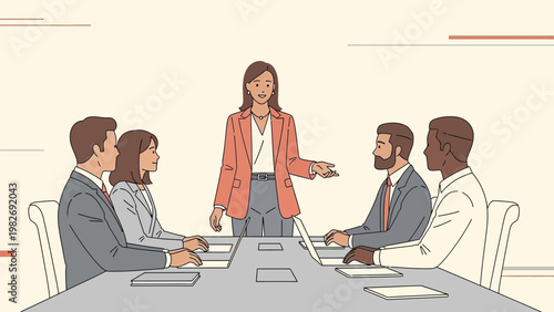 Diverse business team in a meeting, woman leading discussion at conference table