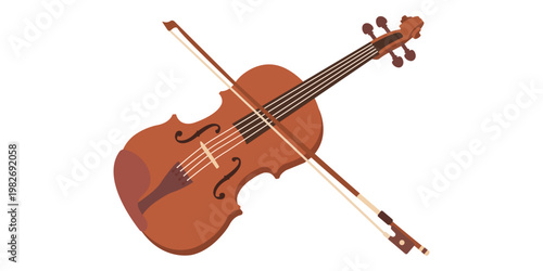 Classical Harmony: A finely crafted violin, accompanied by its bow, rests poised for performance, inviting the viewer into the world of musical expression.