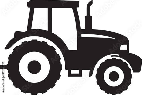 Black Tractor Silhouette on White Background Illustration
