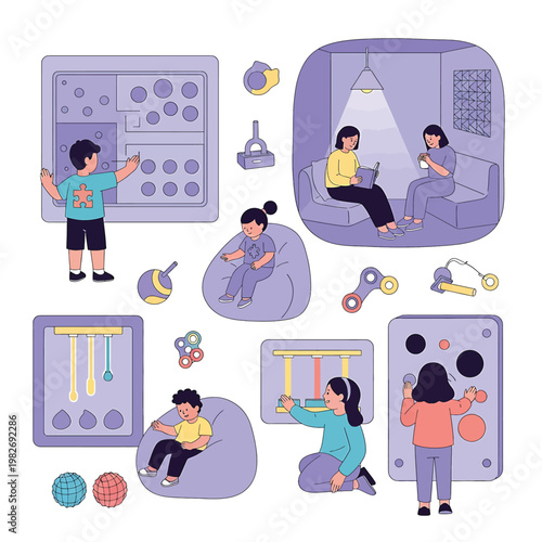 People interacting with sensory toys.