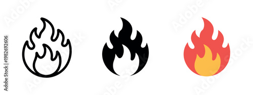 Fire and flame icon logo minimal simple vector symbol representing heat energy burning power and danger modern clean design illustration