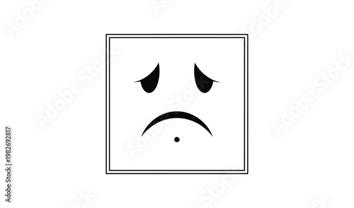 Minimalist black and white illustration of a sad face with closed eyes and frowning mouth, expressing sorrow and melancholy.