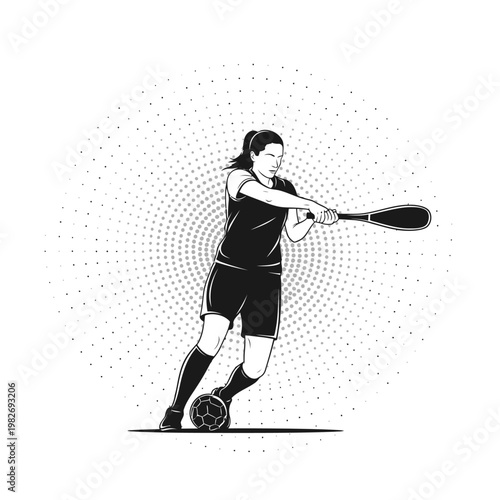 Woman Softball Player Swinging Bat at Ball, Dynamic Action Silhouette