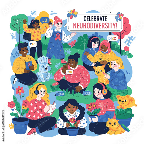 Diverse people celebrating neurodiversity together 2.