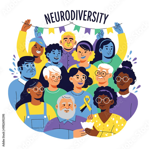 Diverse people celebrating neurodiversity together.