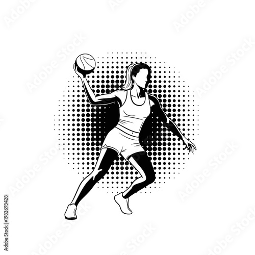 Female Athlete Playing Basketball, Dynamic Action Shot, Sports Illustration