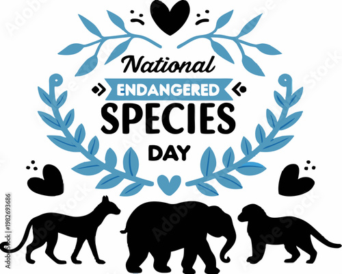 Endangered Species Day Vector Art, Animal Protection and Conservation Concept Isolated on White