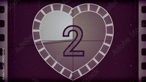 Heart Shaped Retro Film Countdown 5 to 0 for Romantic Video Intro