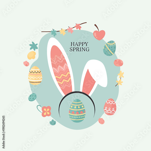 Easter bunny face with pink ears.