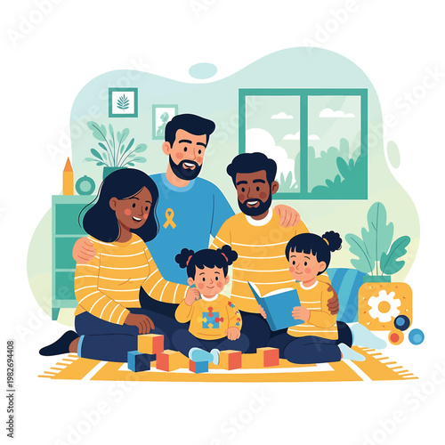 Family sitting on the floor together.