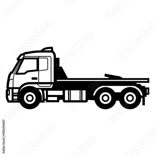 Flatbed Tow Truck Silhouette - Heavy Duty Vehicle for Transport and Logistics