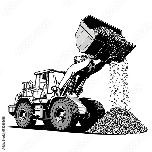 Front Loader Excavator Dumping Gravel Pile Construction Site Machinery