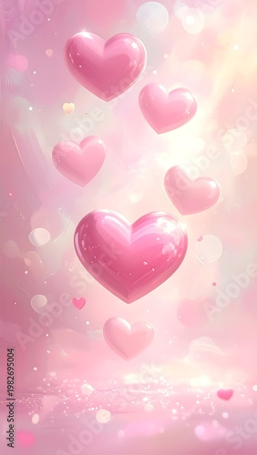 A pink background with multiple pink hearts floating