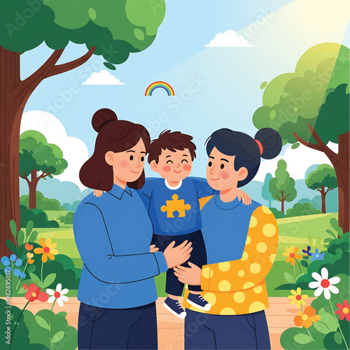 Two women and a little boy.