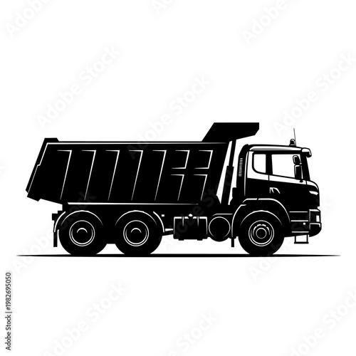 Black Silhouette of a Heavy Duty Dump Truck on White Background