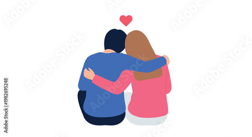Loving couple embracing heart above back view flat illustration affectionate relationship romantic two people love care comfort support togetherness intimacy warmth connection