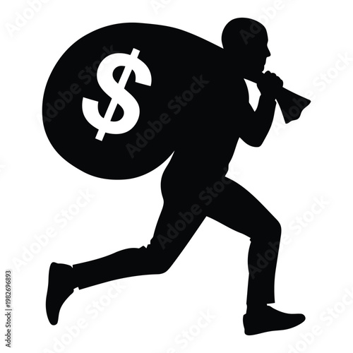 Person Carrying Large Money Bag Running With Camera Ready For Action