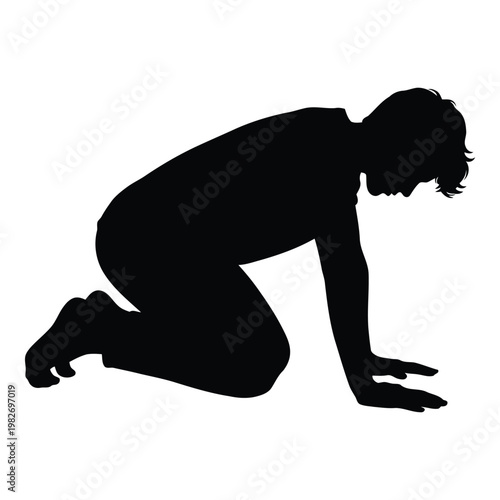 Person in pushup exercise position silhouette isolated on transparent background