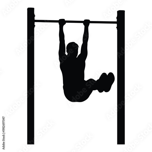 Person performing pull up exercise on horizontal gym bar with strong grip