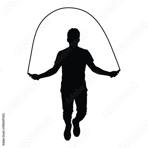 Person jumping rope silhouette isolated on clear background for fitness and exercise graphics