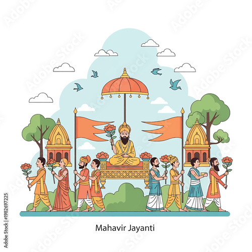 Hindu Monk Sitting on Decorated Palanquin.