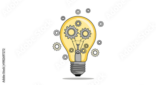 Illustration of a light bulb with gears inside, symbolizing ideas and innovation