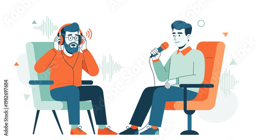 Podcast Interview: Man with Headphones Interviews Guest with Microphone