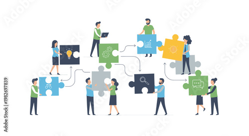 Teamwork and collaboration building a business strategy with puzzle pieces