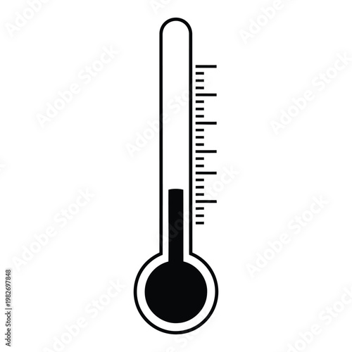 Thermometer graphic showing temperature level with mercury filled bulb and scale markings