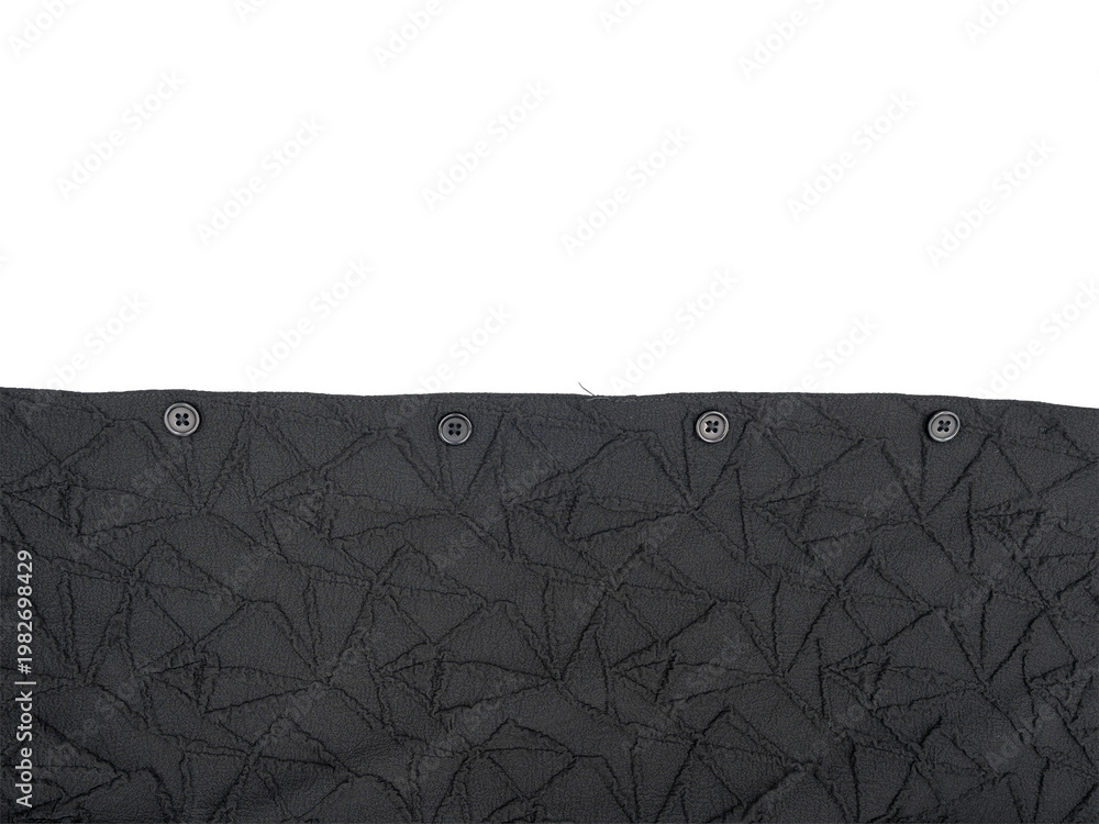 Fototapeta premium Dark textured fabric upholstery with subtle geometric pattern and four buttons along the top edge, isolated on Transparent background with copy space.