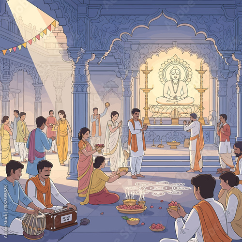 Hindu priests performing sacred ritual ceremony.