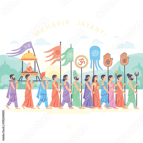 Hindu procession with people carrying palanquin.