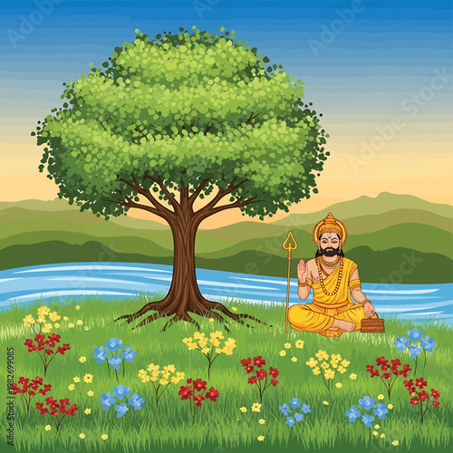 Hindu Sadhu Meditates Peaceful Environment.