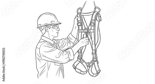 Worker Inspecting Safety Harness Before Work.