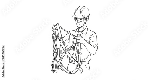 Worker Inspecting Safety Harness Before Work.