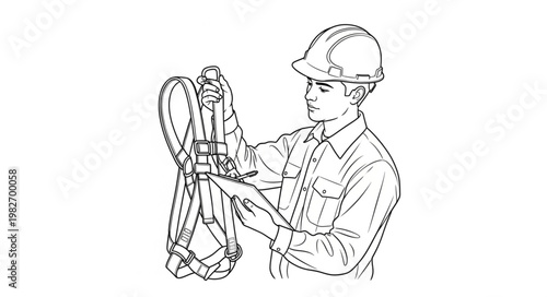 Worker Inspecting Safety Harness Before Work.