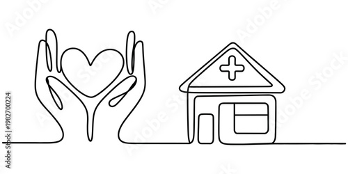 continuous one line drawing hand holding house real estate concept icon vector illustration design online property symbol business home building investment construction logo